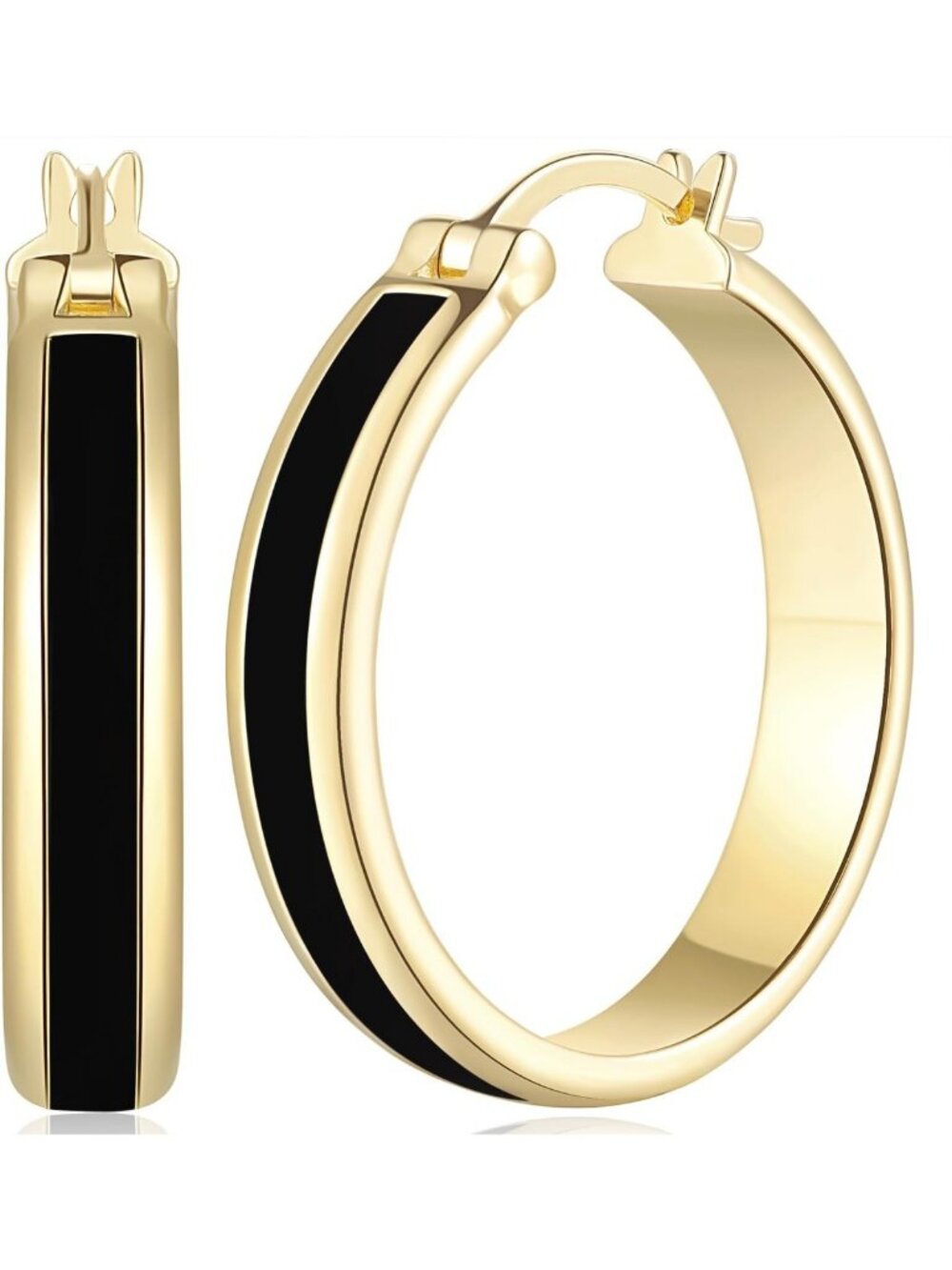 Chic 14K Gold & Black Hoop Earrings for Women - Elegant Statement Jewelry